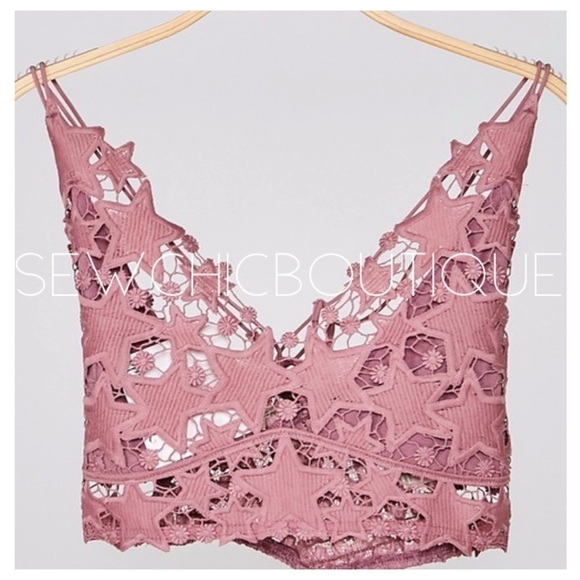 Star Shape Crochet Mesh Lace Bralette AshPink - Picture 3 of 6